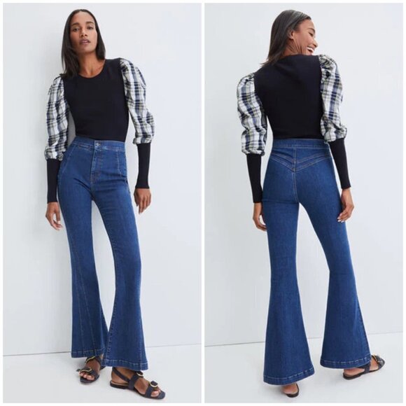 💕VERONICA BEARD Sheridan Exaggerated Flare High Rise Jeans Washed Oxford 26 NWT - Picture 4 of 16